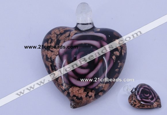 LP23 14*34*45mm heart inner flower lampwork glass pendants