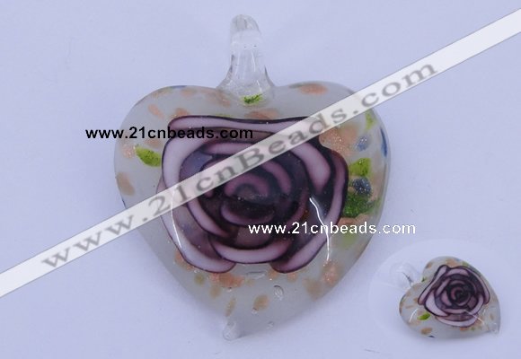 LP24 11*37*45mm heart inner flower lampwork glass pendants