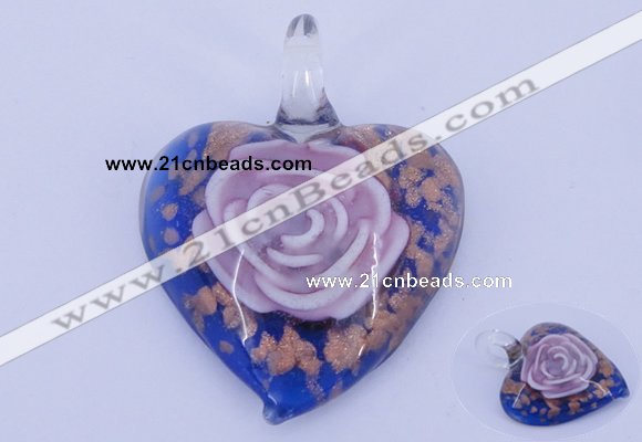 LP26 15*40*50mm heart inner flower lampwork glass pendants