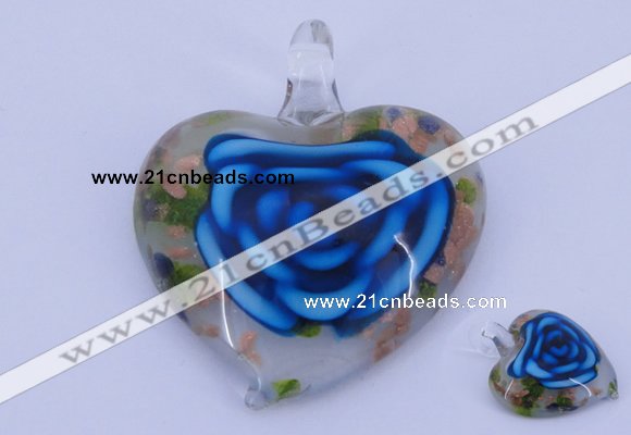 LP27 12*38*43mm heart inner flower lampwork glass pendants