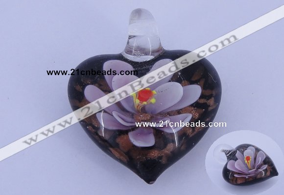 LP28 16*31*35mm heart inner flower lampwork glass pendants