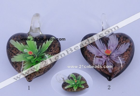 LP29 16*32*42mm heart inner flower lampwork glass pendants