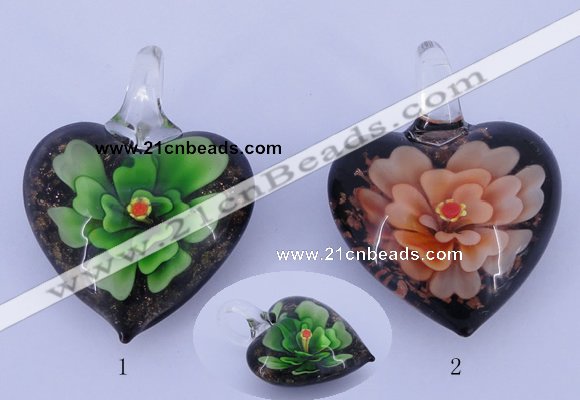 LP30 16*31*41mm heart inner flower lampwork glass pendants