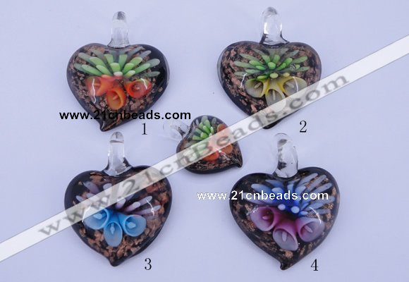 LP31 12*35*44mm heart inner flower lampwork glass pendants