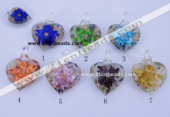 LP32 15*30*40mm heart inner flower lampwork glass pendants