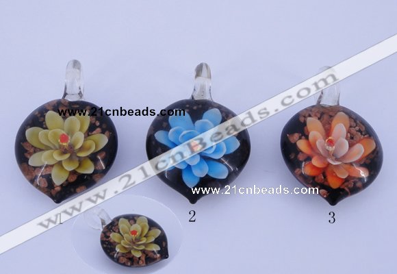 LP33 16*30*45mm heart inner flower lampwork glass pendants