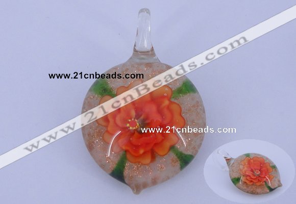 LP34 14*32*48mm heart inner flower lampwork glass pendants