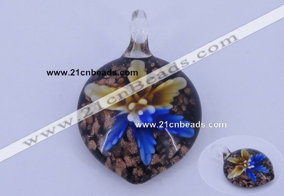 LP37 13*30*43mm heart inner flower lampwork glass pendants