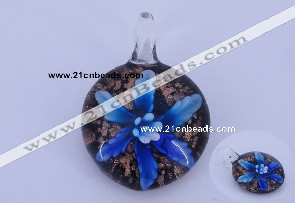 LP41 15*32*45mm flat round inner flower lampwork glass pendants