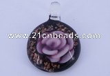 LP42 13*31*43mm flat round inner flower lampwork glass pendants