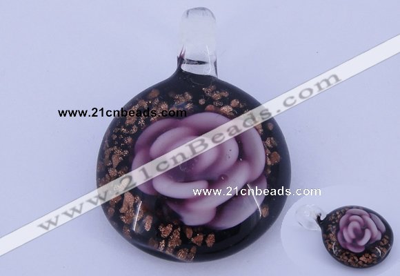 LP42 13*31*43mm flat round inner flower lampwork glass pendants