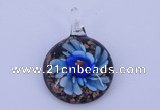 LP43 16*33*45mm flat round inner flower lampwork glass pendants