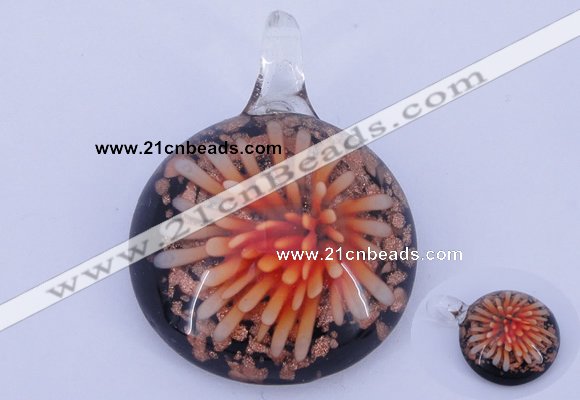 LP45 13*32*43mm flat round inner flower lampwork glass pendants