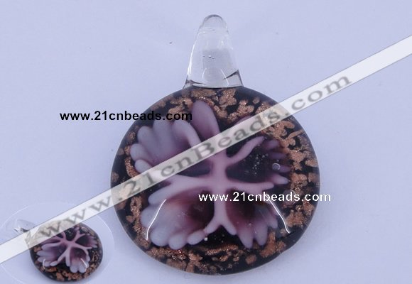 LP46 13*34*45mm flat round inner flower lampwork glass pendants