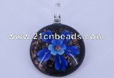 LP47 13*35*46mm flat round inner flower lampwork glass pendants