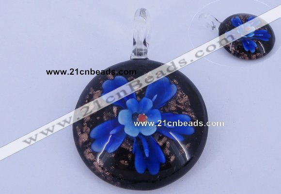 LP47 13*35*46mm flat round inner flower lampwork glass pendants
