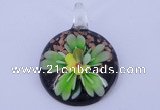 LP48 13*34*48mm flat round inner flower lampwork glass pendants
