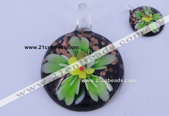 LP48 13*34*48mm flat round inner flower lampwork glass pendants