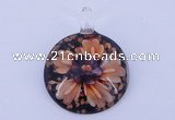 LP49 13*35*47mm flat round inner flower lampwork glass pendants