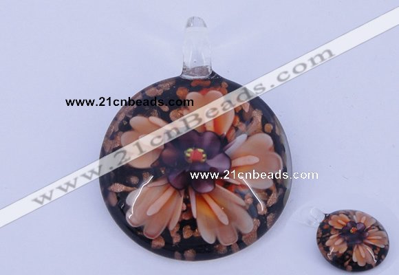 LP49 13*35*47mm flat round inner flower lampwork glass pendants