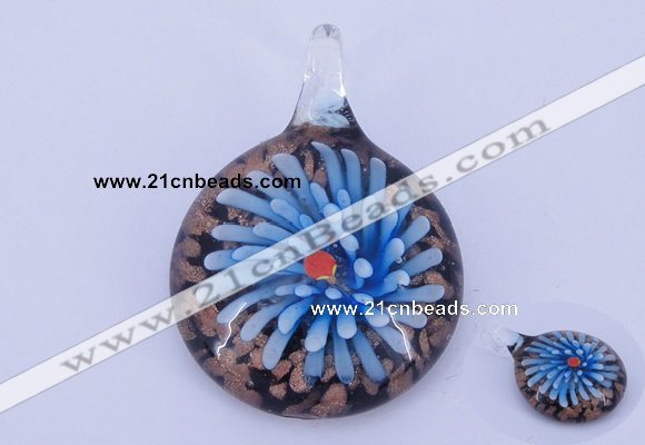 LP50 13*34*47mm flat round inner flower lampwork glass pendants