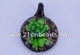 LP51 13*33*45mm flat round inner flower lampwork glass pendants