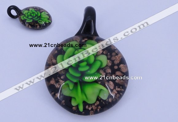 LP51 13*33*45mm flat round inner flower lampwork glass pendants