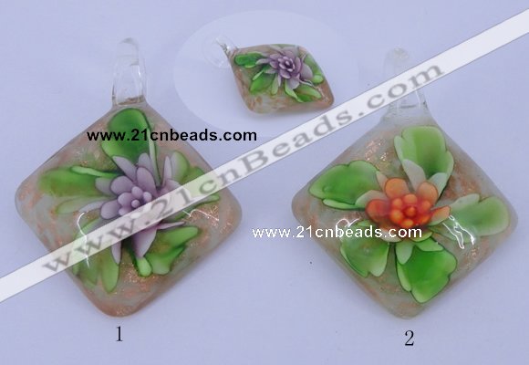 LP56 12*38*48mm diamond inner flower lampwork glass pendants