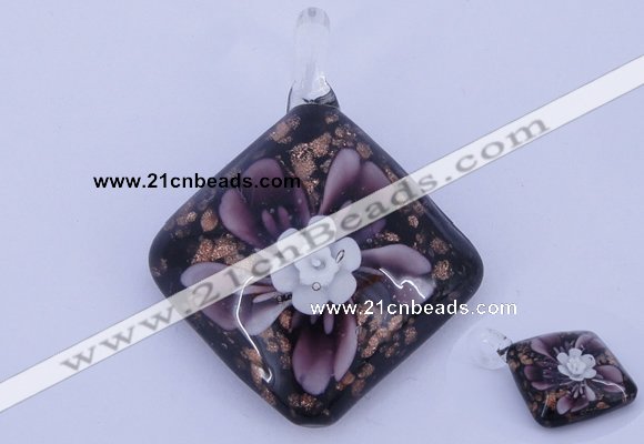 LP58 12*38*48mm diamond inner flower lampwork glass pendants