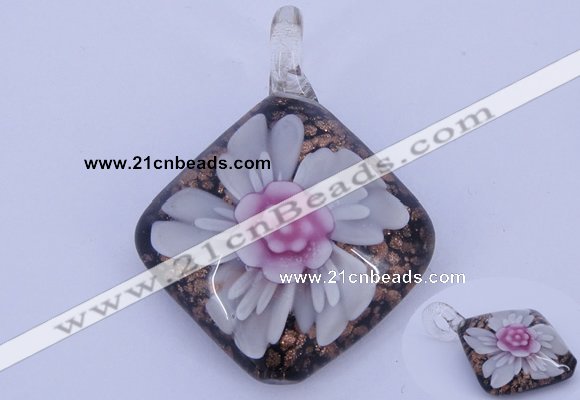 LP60 12*38*48mm diamond inner flower lampwork glass pendants