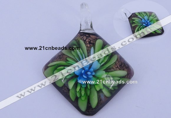 LP63 12*39*50mm diamond inner flower lampwork glass pendants