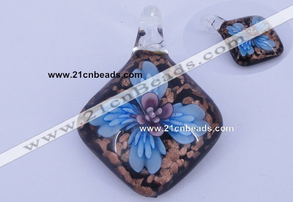 LP64 14*32*53mm diamond inner flower lampwork glass pendants