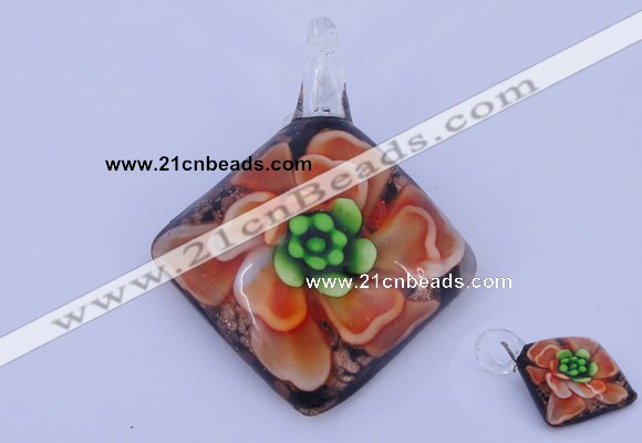 LP66 13*40*50mm diamond inner flower lampwork glass pendants