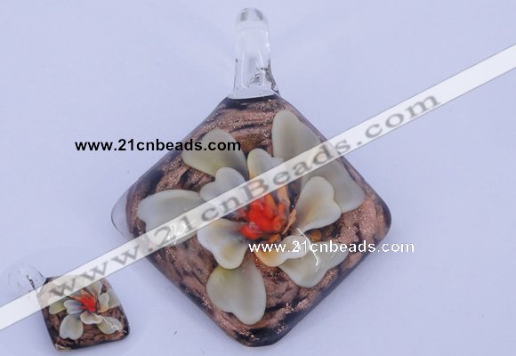 LP67 12*38*48mm diamond inner flower lampwork glass pendants