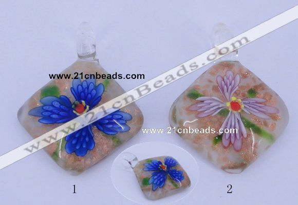 LP68 12*38*48mm diamond inner flower lampwork glass pendants