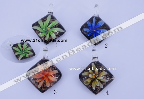 LP69 15*35*40mm diamond inner flower lampwork glass pendants