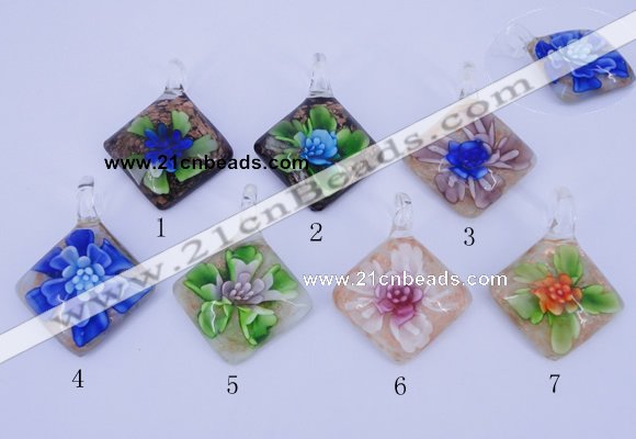 LP70 12*38*48mm diamond inner flower lampwork glass pendants