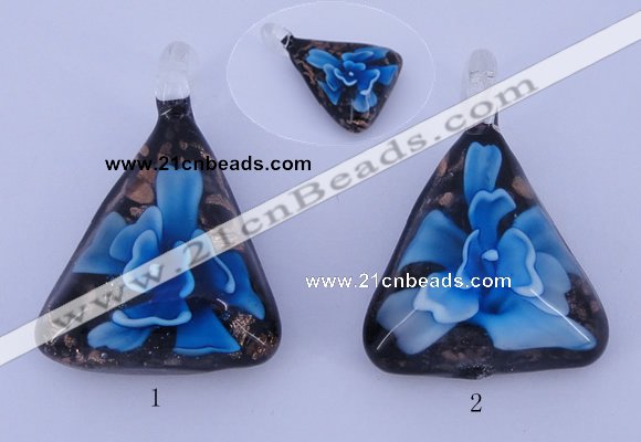 LP71 11*32*44mm triangle inner flower lampwork glass pendants