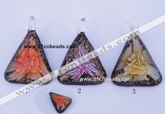 LP72 11*33*47mm triangle inner flower lampwork glass pendants