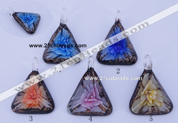 LP73 11*33*47mm triangle inner flower lampwork glass pendants