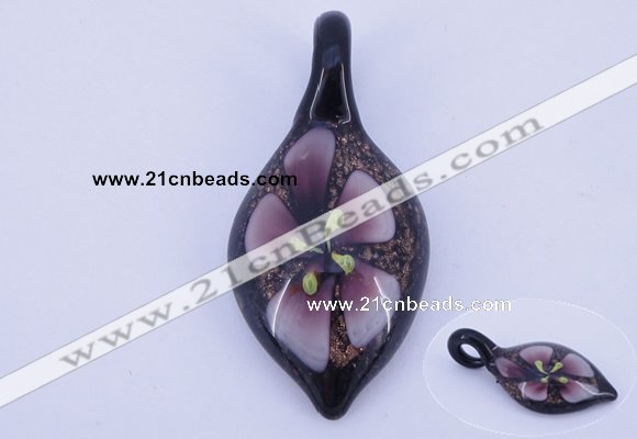 LP80 11*26*54mm leaf inner flower lampwork glass pendants