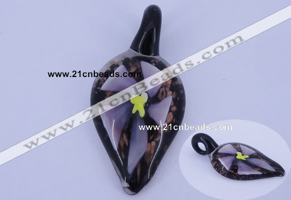 LP81 11*27*57mm leaf inner flower lampwork glass pendants