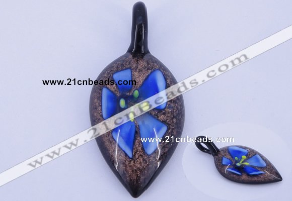 LP82 12*27*56mm leaf inner flower lampwork glass pendants