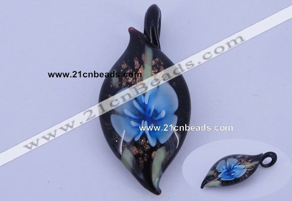 LP84 13*26*58mm leaf inner flower lampwork glass pendants