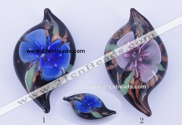 LP85 14*27*50mm leaf inner flower lampwork glass pendants