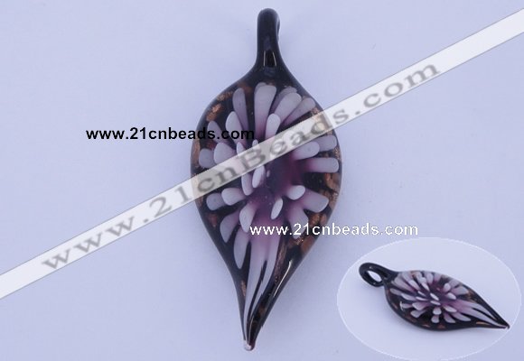 LP88 11*26*60mm leaf inner flower lampwork glass pendants