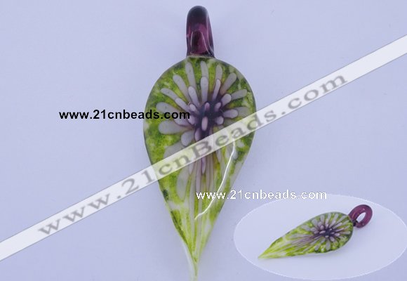LP89 11*26*65mm leaf inner flower lampwork glass pendants