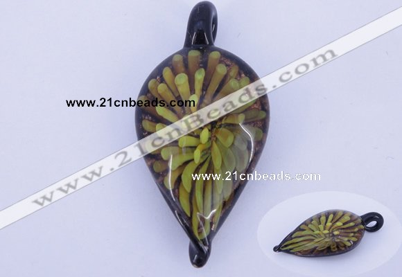 LP90 13*25*53mm leaf inner flower lampwork glass pendants