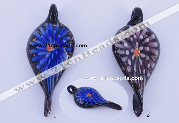 LP93 11*28*63mm leaf inner flower lampwork glass pendants