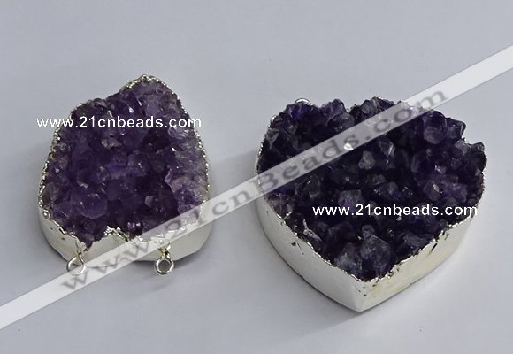 NGC1322 45*50mm - 50*60mm heart druzy amethyst connectors